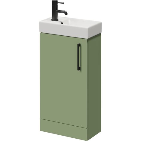 Napoli Cube Olive Green 400mm Single Door Vanity Unit with Align Basin - 400mm - Matt Black 160mm Handle