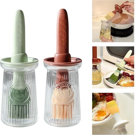 Distributeur d'huile avec pinceau – Distributeur d'huile d'olive en verre pour cuisine, kit 3-en-1 comprenant pinceau à huile pour cuisson, bouteille de silicone, pour vinaigre, sauce, barbecue, fritu (1/4)