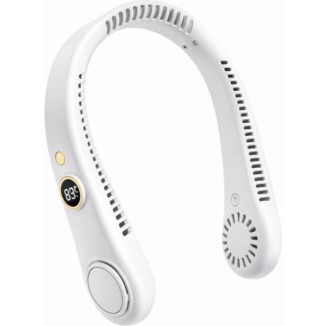 Ventilador de cuello colgante sin aspas,portátil y manos libres,con 5 velocidades ajustables,recargable por USB,viajes y deportes (blanco)