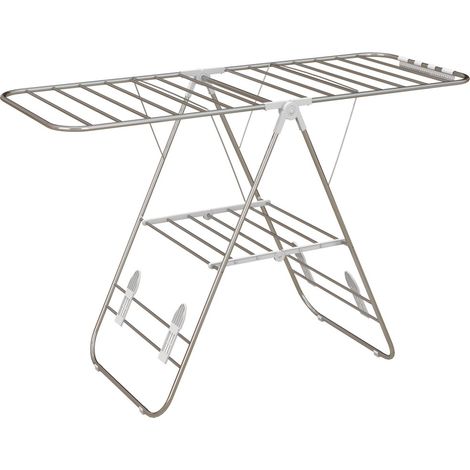 Étendoir pliable et portable avec ailes-Séchoir à barres télescopiques en acier inoxydable et plastique-146 x 60,5 x 98 (cm) (1/5)