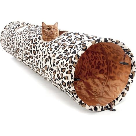 Tunnel Chat Pliable avec 2 Trous et Boule pour Chats Chatons Lapins Cochon d'Inde 12025CM Beige