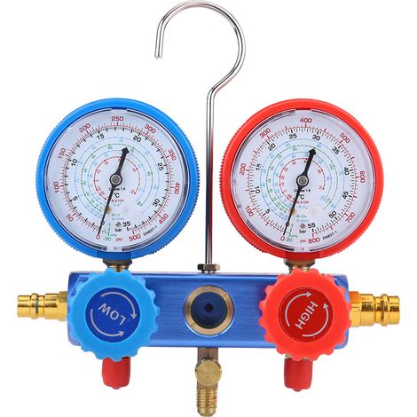 Jeu de manomètres pour climatisation R134a avec flexible de recharge 1,5 m, outil de contrôle de pression A/C, kit de diagnostic auto. (1/5)