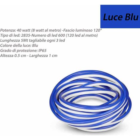 Strip led neon flex striscia curvabile modellabile 600 led decorativa 5 metri luce blu ip65 waterproof (1/4)