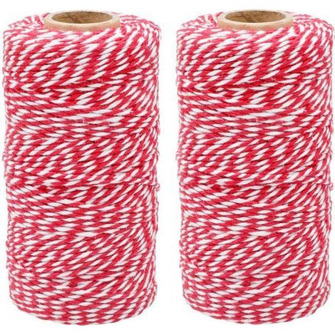 Rollen Baumwollgarn, 2 mm, rot und weiß, 200 m, dekoratives Seil zum Verpacken von Weihnachtsgeschenken (1/5)