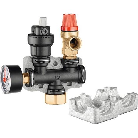 Caleffi 305673 Candelabro 1" 3 bar en ppsu y aislamiento válvula nf, manómetro. purgador