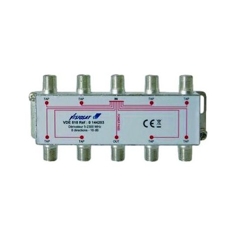 Dérivateur 8 sorties - VDE - 818 - 5-2300 MHz - Pertes 18 dB - Impédance 75 Ohm