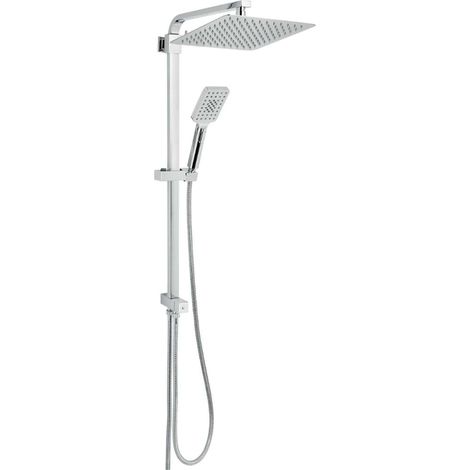 Duschset mit eckiger Kopfbrause 250x250mm – 2 Strahlarten – verchromt – Easy Clean – Handbrause mit 1500mm Schlauch – verstellbare Duschstange 850–1275mm – Novaservis (1/2)