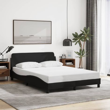 Vidaxl – Cadre de lit 140x200 cm noir – Tissu respirant et durable – Pieds robustes pour stabilité – Design élégant avec tête de lit (1/6)