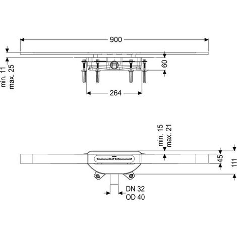 Canal de douche Linearis Infinity 60 L : 900 mm, DN 40, noir brossé, Megastop