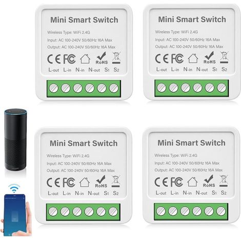 Set of 4 Smart Switch Modules, Compatible with Alexa and Google Assistant, Home Automation Without Hub (1/5)