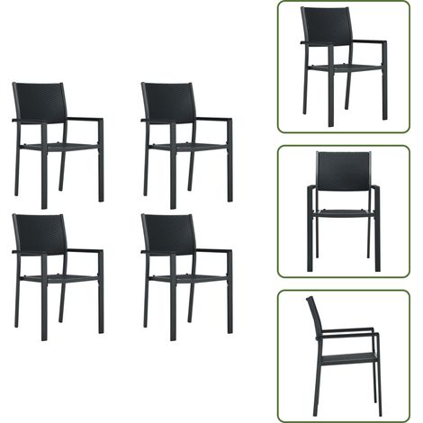 Chaises de jardin lot de 4 Noir Plastique Aspect de rotin - Chaise De Jardin - Chaise Extérieure - Mobilier De Jardin - Ensemble De Chaises - Rotin Synthétique (1/5)