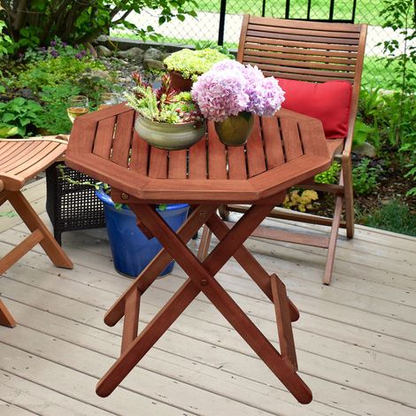 Kleiner Gartentisch Holz Beistelltisch Balkontisch klein rund, klappbar Eukalyptus 100% FSC geölt, DxH 50x50 cm