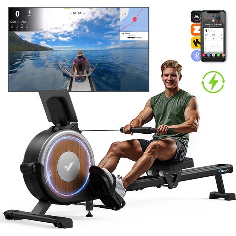 Rameur magnétique écologique, 16 niveaux de résistance, Réglage intelligent, Auto-alimenté, Compatible avec APP, MERACH