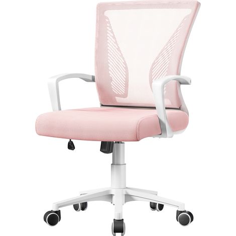 Yaheetech Sedia da Ufficio per Scrivania Ergonomica Reclinabile Girevole Altezza Regolabile con Rotelle Direzionale e Braccioli in Rete Traspirante - Rosa Motivo Farfalla