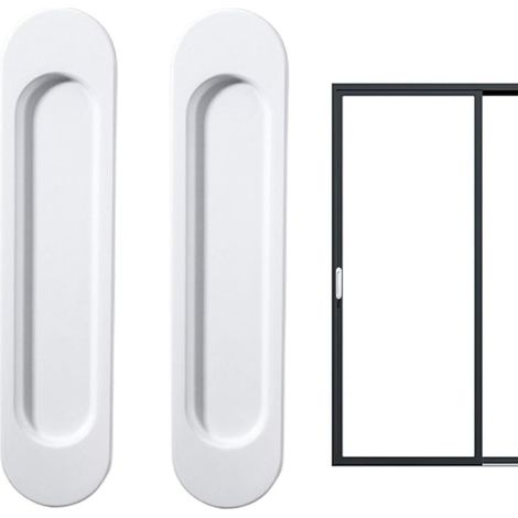 2 PCS Poignées De Porte Coulissante Ovales Auto,Poignées de Porte Coulissante Angle droit Autocollantes,Alliage D'aluminium sans Perforation Coulissantes Grange,Fenêtres,Armoires(Blanc(coin arrondi)) (1/5)