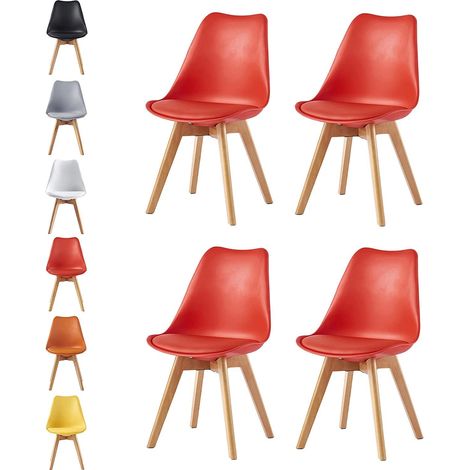 Set of 4 Dining Chairs Designer Side Chairs Wooden Home Office Commercial EVA RED (1/5)