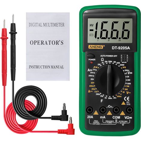 Voltímetro digital, amperímetro, comprobador de voltaje digital, medidor de resistencia, sonda de prueba, multímetro de rango automático, DT-9205A (1/5)