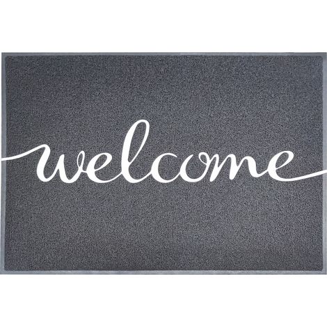 Tapis de Porte Paillasson Spaghetti, Welcome - Gris, 40 x 60 cm (1/5)