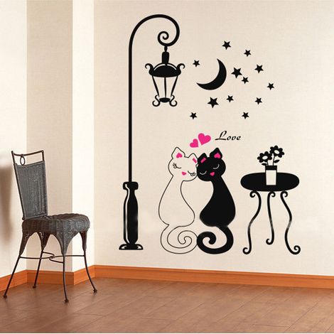 Vinilo adhesivo de pared con diseño de gato, 33 x 60 cm, reposicionable, para dormitorio infantil, habitación de niña/niño, decoración sin dañar la pared. (1/5)