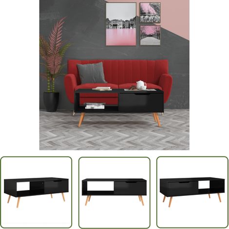 The Living Store Couchtisch Hochglanz-Schwarz 100x49,5x43 cm Holzwerkstoff - Couchtisch - Wohnzimmerschmuck - Schwarz - Holzwerkstoff - MDF (1/5)