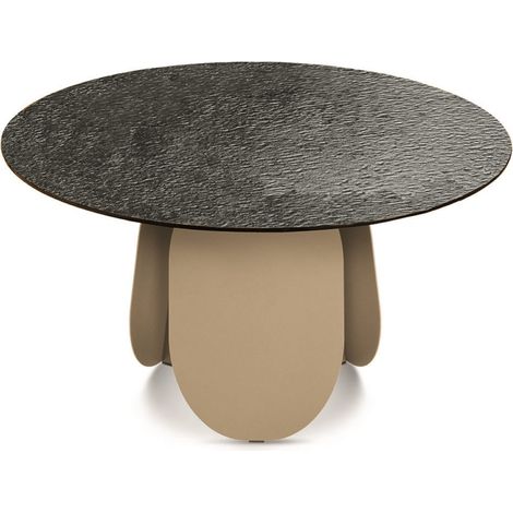 Tavolo rotondo MAYA140 con base in metallo Beige e piano in vetro Fume' (1/2)