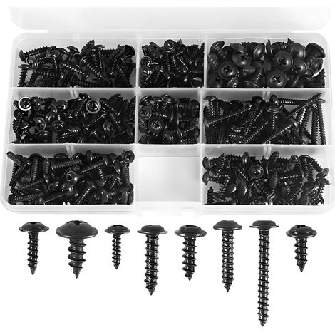 340 selbstschneidende Phillips-Schrauben, Kohlenstoffstahl, Rundkopf, M3, M3.5, M4, M4.8, schwarz, Flachkopf, gut und stark, Schraubensatz.