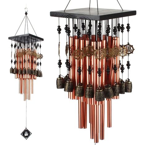 Carillon commémoratif de 76 cm (30 po) avec 28 tubes et 16 cloches, à suspendre pour l'extérieur (jardin, patio, fenêtre), en bronze. Cadeau de condoléances pour une maman. (1/5)