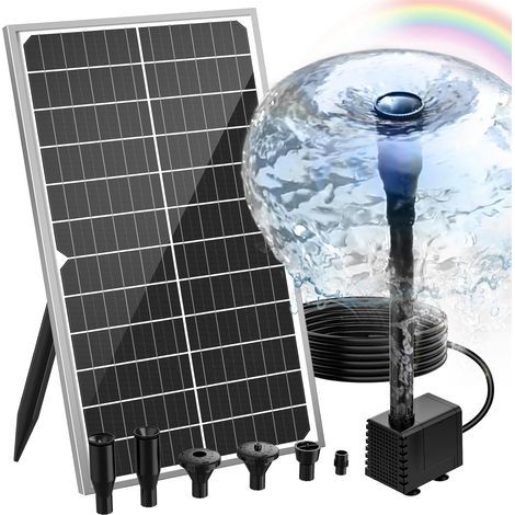 Solarpumpe, 15-W-Glaspanel, 6 verstellbare Düsen, verstellbare Halterung, für Gartenteich, Springbrunnen, Vogeltränke (1/5)