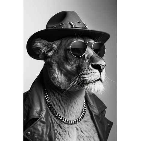 Tableau sur toile Lionne rock 30x45 cm - Impression sur Toile Murale Décorative - Image imprimée en HD sur Toile - Toile sur Châssis en Bois FSC - Fabriqué en France (1/5)