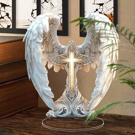 Statue Jésus - Acrylique 2D 18 cm - Ailes D'Ange - Décoration Religieuse Pour Intérieur - 1 Pièce (1/3)