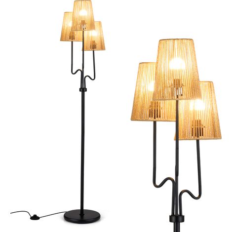 COSTWAY 3-Light Floor Lamp Farmhouse Standing Tree Lamp-Black (1/5)