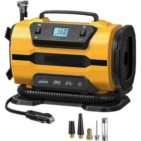 Gonfleur de pneus portable AC/DC pour voiture, compresseur, pompe de gonflage 12 V double alimentation AC110V-230V pour pneus de voiture et de bateau (États-Unis) (1/5)