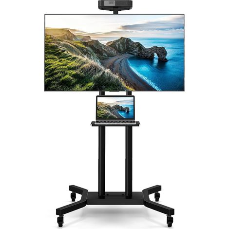 COSTWAY Supporto TV da Pavimento con Ruote per TV 32-70 Pollici, Carrello TV Regolabile con Mensola per Telecamera/AV, Gestione Cavi, Supporto da Pavimento con Montaggio, Max VESA 600x400mm (1/5)