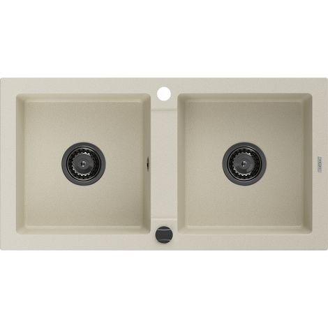 Mexen Mario évier en granit à 2 cuves 820 x 436 mm, Beige, siphon Noir - 6504822000-69-B (1/5)