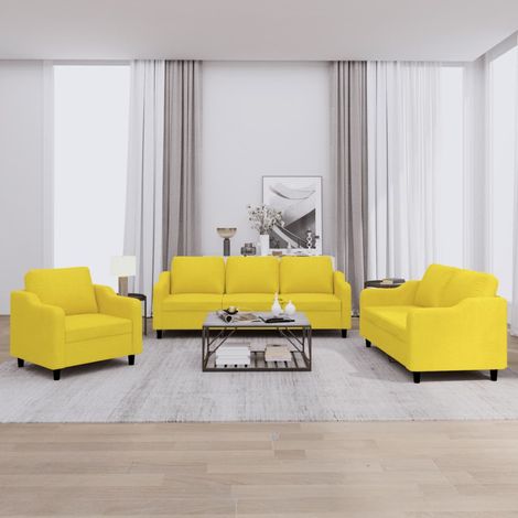 Ensemble canapé 3 pièces avec coussins, tissu jaune clair, 1 fauteuil et 2 canapés - PANGIVO (1/5)