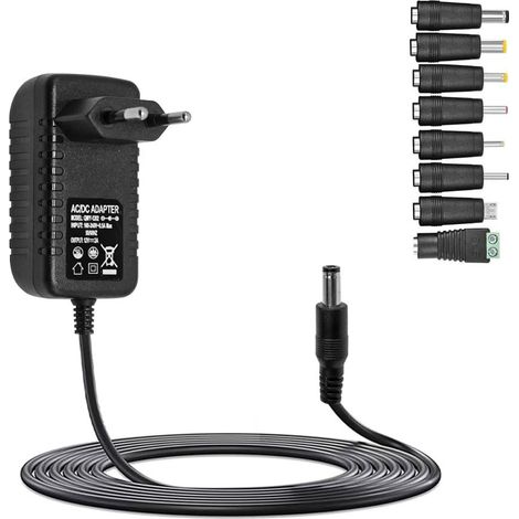 Adaptateur Secteur Universel AC À DC 12V 2A 24W, Chargeur Universel Avec Fiche 5.5mmx 2.1mm 1.5m Fil, 8 DC Courantes,Transformateur D'Alimentation À Découpage, Compatible Caméra De Sécurité (1/5)