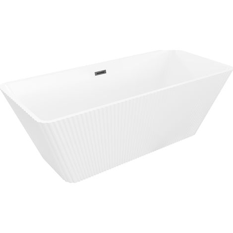 Mexen Tava freistehende geriffelte Badewanne 170 x 75 cm, weiß, schwarzer Überlauf - 52851707500-70 (1/5)