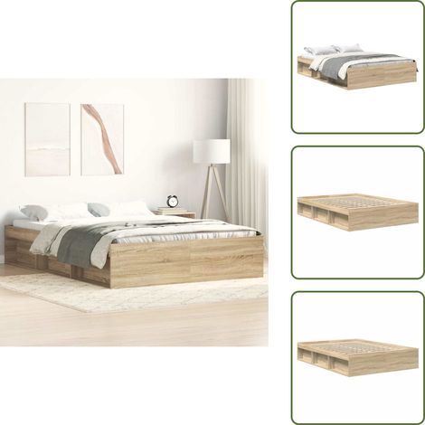 Bettgestell Sonoma-Eiche 160x200 cm - Holzbettfassungen - Bettrahmen - Doppelbett - Massivholzbette - Bettkasten (1/5)