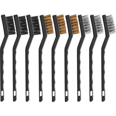 Mini brosses métalliques, lot de 9 brosses métalliques, petite brosse métallique avec manche courbé et brosse métallique manuelle pour le nettoyage des scories de soudure et de la rouille (18 cm) (1/5)