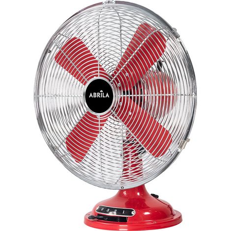 "Capitol" verstellbarer oszillierender und fester Tischventilator (37W AC-Motor, 3 Geschwindigkeiten) rot und chrom (1/3)