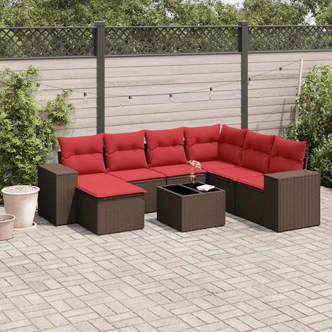 8-teiliges Gartensofa-Set mit Kissen, braun, Polyrattan (1/5)