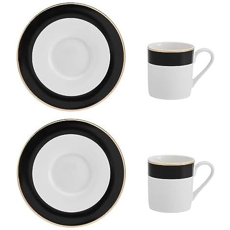 Mikasa Luxe Deco Set de Espressotasse und Untertasse de Espresso in Porzellan, 2x de Espressotassen und Untertassen mit Design de Streifen, 100ml Tassen de Kaffee - Geschenkbox de und spülmaschinenfes