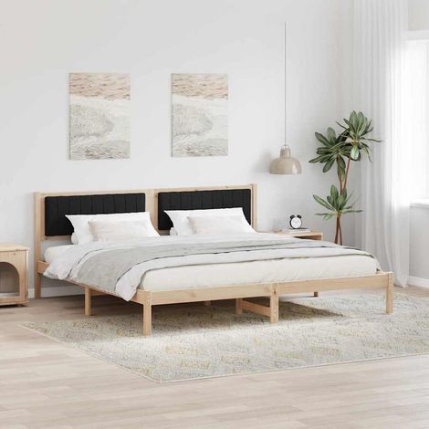 Bed Frame with Headboard Black 200 x 200 cm Solid Pine Wood vidaXL (1/5)