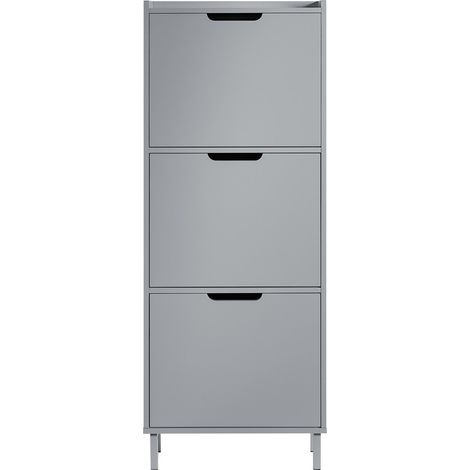 SoBuy FSR151-H-HG Schuhkipper mit 3 Klappen Schuhschrank schmal Schuhregal mit 6 Ablageflächen Schuhkommode Schuhablage Hellgrau BHT ca. 50x129x19cm