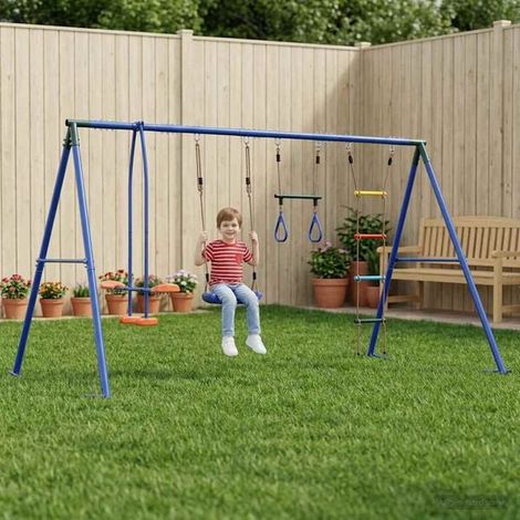 Balançoire enfant : Ensemble de balançoires d'extérieur Multicolore Acier et PE jeu extérieur enfant, aire de jeu jardin, balançoire enfant , pour jardin, usage domestique , enfant 3-8 ans (1/5)