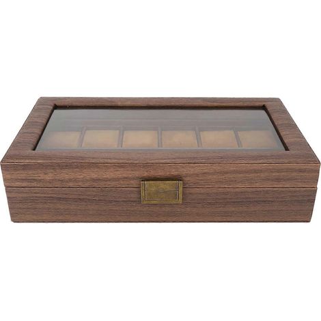 Boîte de rangement pour montres à 12 compartiments, élégante vitrine en bois, intérieur en cuir PU ultra lisse (1/5)