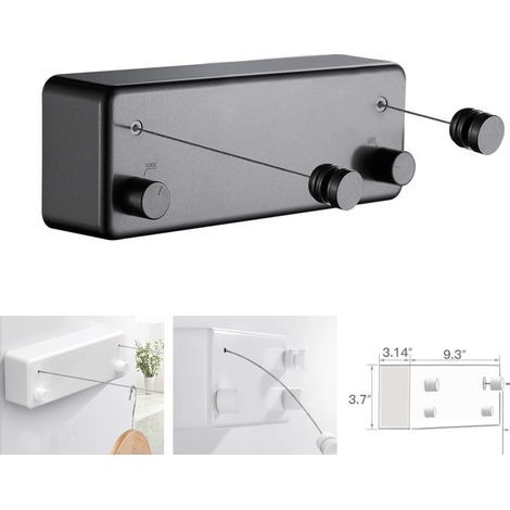 Coocheer – Étendoir à suspendre extensible 2 x 4,2 m – Acier inoxydable – Montage mural sans perçage – Pour intérieur et extérieur – Noir (1/5)
