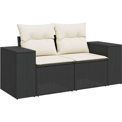 Maison Exclusive - Divano da Giardino con Cuscini a 2 Posti Nero in Polyrattan