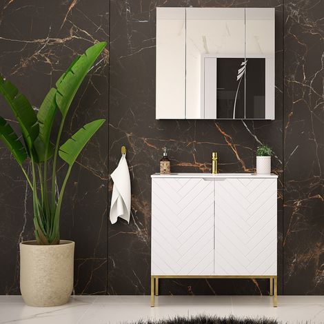 Badezimmer Set 2-teilig modern in weiß matt mit gefrästen Fronten ANGERA-140 (1/5)
