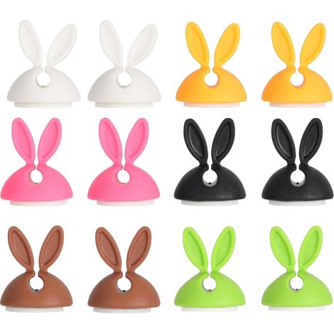 Clip de Fixation du Câble Bunny en Tpr pour Bureau, Lot de 12 Pièces, Gestion de Câbles sans Résidu, Support Solide et Coloré pour Cordons D'alimentation et USB Couleur Aléatoire (1/5)